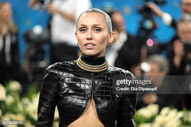 Miley Cyrus attends the 2025 Met Gala Celebrating "Superfine: Tailoring Black Style" at Metropolitan Museum of Art on May 05, 2025 in New York City.