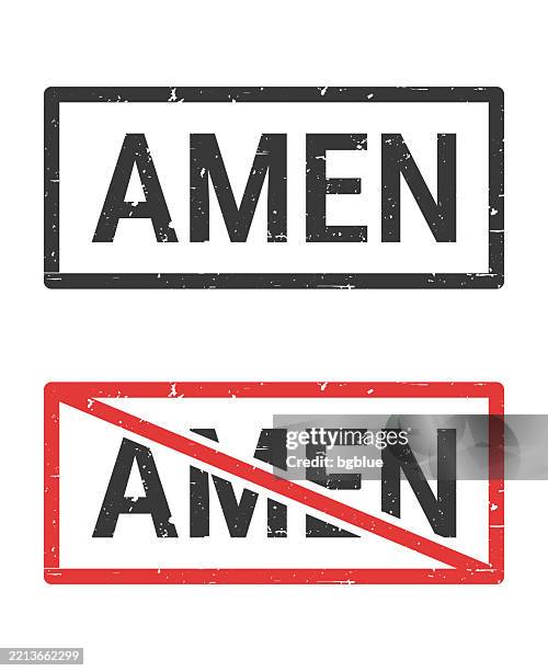 amen - rubber stamps with crossed out stamp on white background - sincere prayer stock illustrations