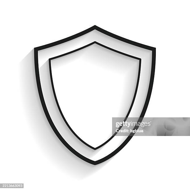 shield. line icon with long shadow on white background - cyber-security-white-background stock illustrations