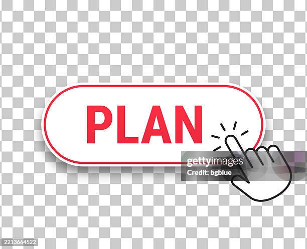 plan - 3d click web button with hand cursor on blank background - 3d button icon stock illustrations