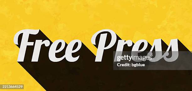 free press - text with long shadow on textured yellow background - 1st amendment stock illustrations