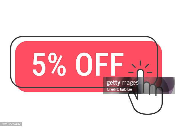 Click Off 5 Off Click Button With Hand Cursor On White Background High-Res Vector ...