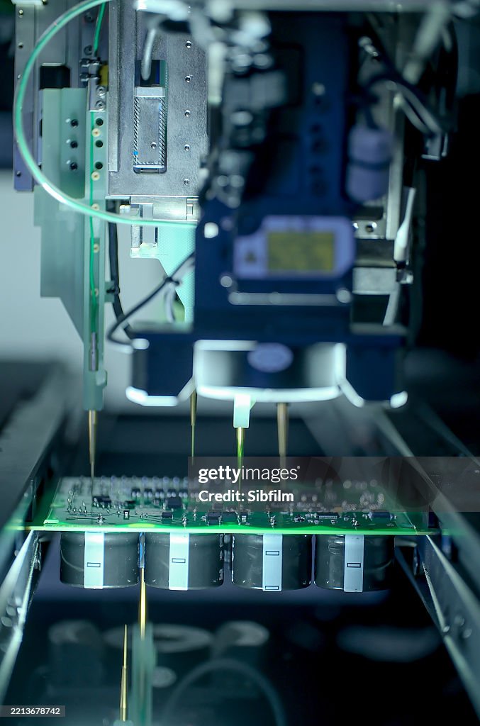 Component Installation Circuit Board Moving Through Assembly Line Electronics Component ...