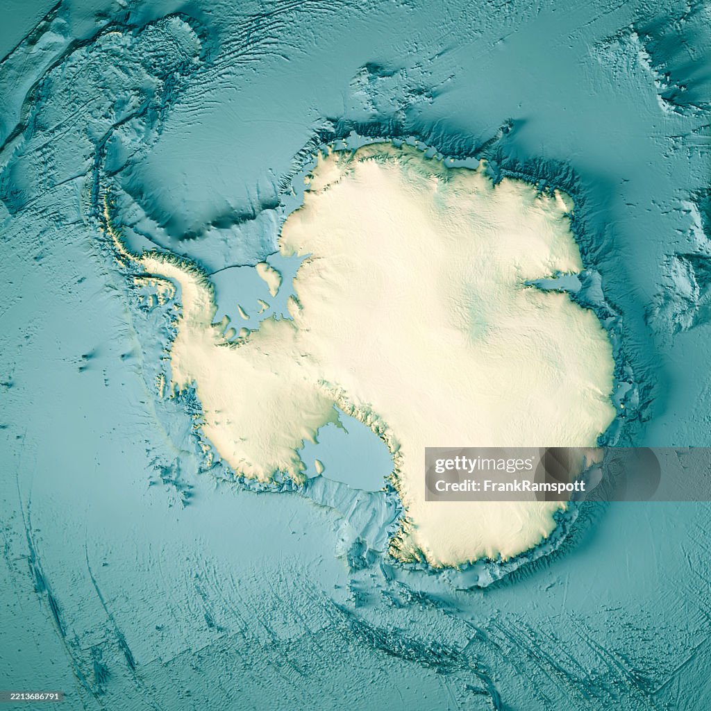 Antarctica Topographic Map Bathymetry 3D Render Color