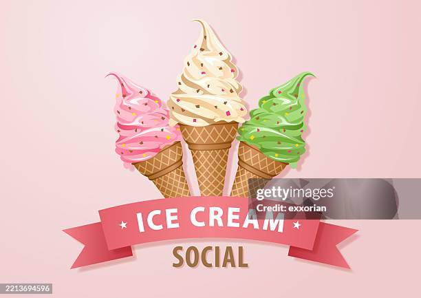 ice cream social - speiseeis stock-grafiken, -clipart, -cartoons und -symbole