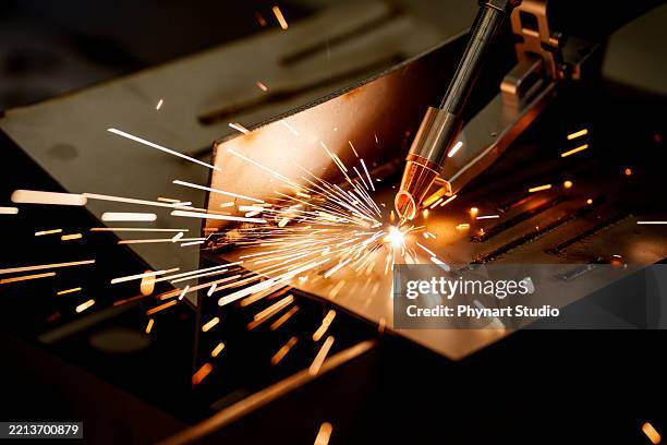 close up scene the portable laser welding machine operation - welding stock pictures, royalty-free photos & images
