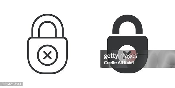 Security Off thin line and glyph solid icon. Editable stroke and perfect pixel isolated on transparent background Security Off thin line and glyph solid icon. Editable stroke and perfect pixel isolated on transparent background
