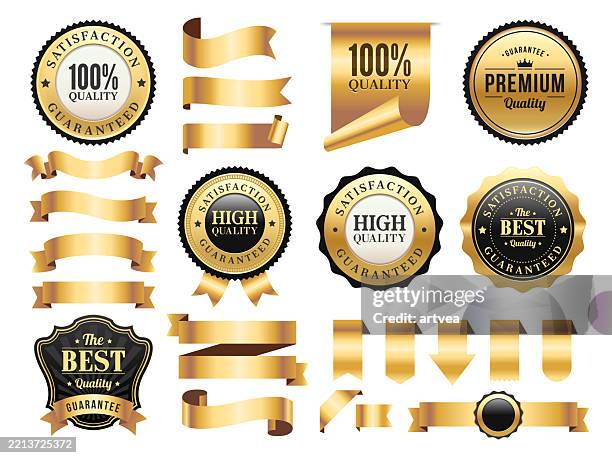 stockillustraties, clipart, cartoons en iconen met gold badges and ribbons set - banner