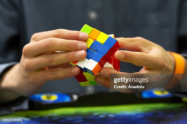 Participants compete during the international tournament for quick solving of the Rubik's Cube in Sofia, Bulgaria on May 10, 2025. 110 competitors...
