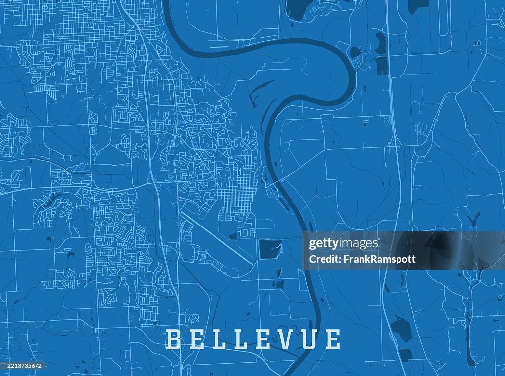 Bellevue NE City Vector Road Map Blue Horizontal