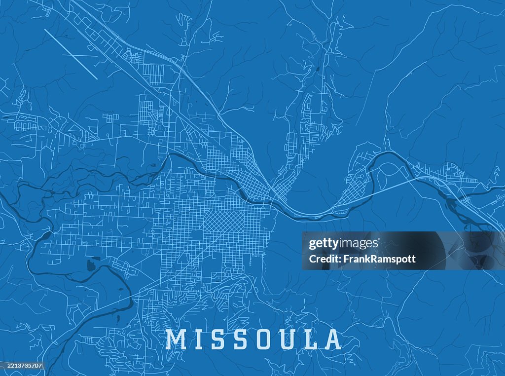 Missoula MT City Vector Road Map Blue Horizontal