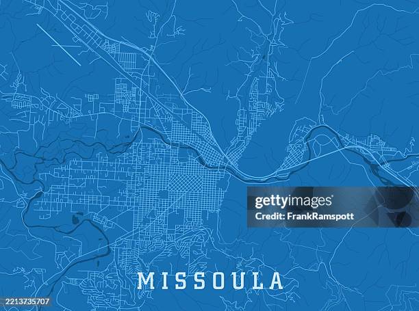missoula mt city vector road map blue horizontal - missoula stock illustrations