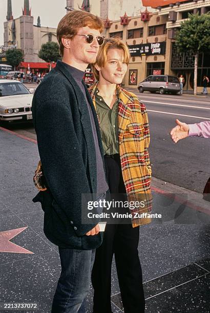 American actors Eric Stoltz and Bridget Fonda attending the premiere of 'Beauty and the Beast' at the El Capitan Theatre in Los Angeles, California,...
