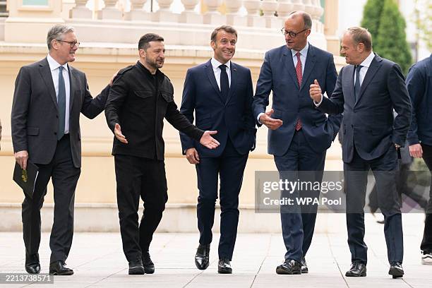 British Prime Minister Sir Keir Starmer, Ukrainian President Volodymyr Zelensky, French President Emmanuel Macron, German Chancellor Friedrich Merz...