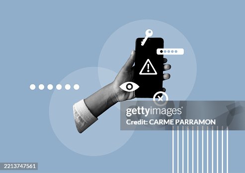 Eine Hand mit einem Handy. Sicherheitspasswort. Datendiebstahl. Eine Hand mit einem Handy. Sicherheitspasswort. Datendiebstahl.