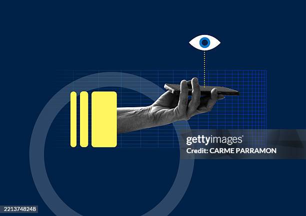 a hand with a mobile phone. security password. data theft. - phishing simulation stock illustrations