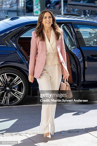 Queen Mary of Denmark arrives at the Royal Danish Academy of Music on May 6, 2025 in Frederiksberg, Denmark.