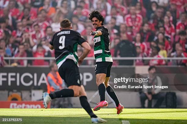 Francisco Trincão of Sporting celebrates his goal during the Liga Portugal Betclic match between Sport Lisboa e Benfica and Sporting Clube de...