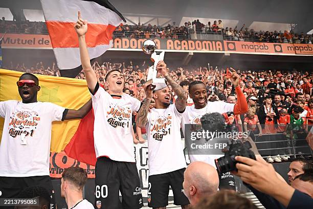 Enzo GENTON of FC Lorient , Igor SILVA of FC Lorient during the Ligue 2 BKT match between Lorient and Martigues at Stade du Moustoir on May 10, 2025...