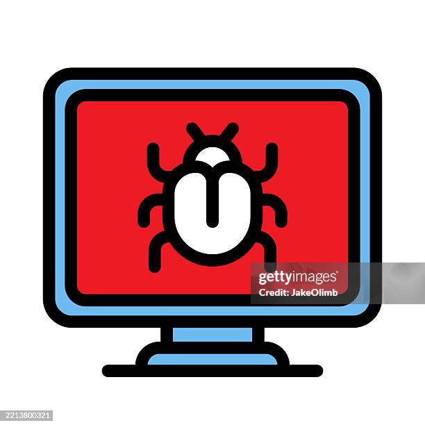 computer bug icon line art - laptop error stock illustrations