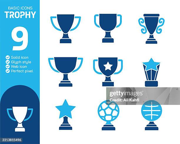trophy glyph solid icons collection. vector illustration. basic icon for website design, logo, app, template, ui, infographic etc - trophy stock illustrations