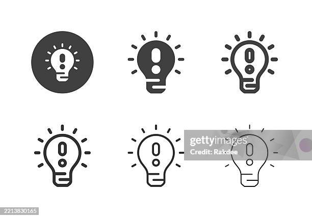 light bulb with warning symbol icons - multi series - electronic personal data stock illustrations