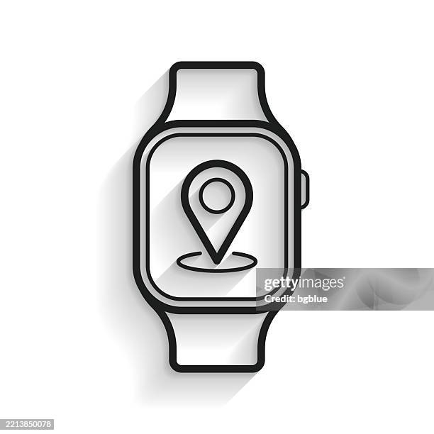 smartwatch with location pin. line icon with long shadow on white background - map pointer 3d stock illustrations