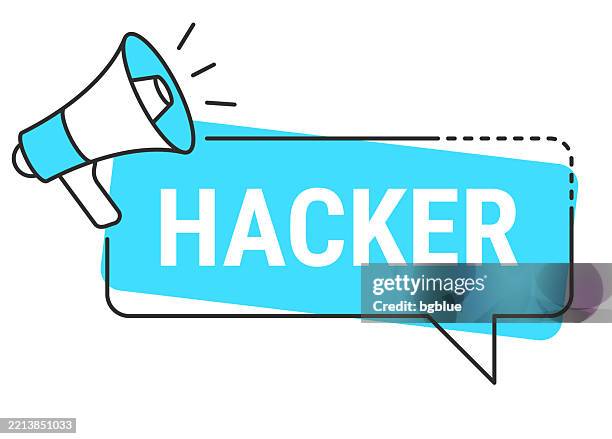 hacker - speech bubble and megaphone on white background - text message scam stock illustrations