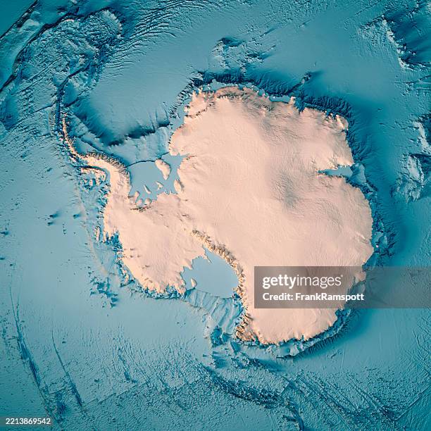 antarctica topographic map bathymetry 3d render neutral - south pole stock pictures, royalty-free photos & images