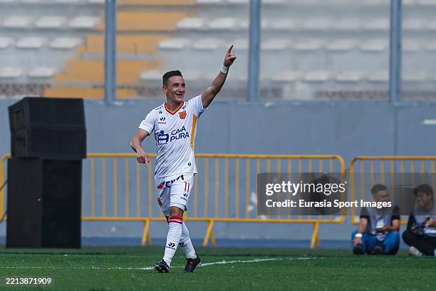 Neri Bandiera of Atletico Grau celebrates after scoring a goal during a Liga 1 Profesional Peru match between Atletico Grau and Alianza Lima at...