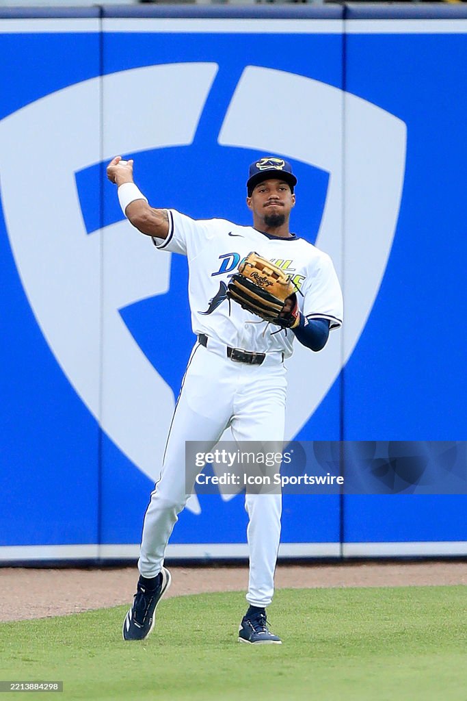 Simpson Rays Baseball Player Tampa Bay Rays Outfielder Chandler Simpson throws the ball back into ...