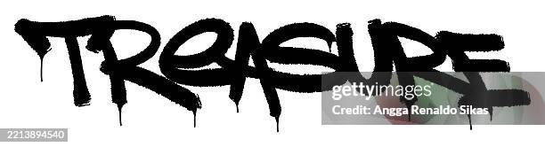treasure word graffiti black and white airbrush spraypaint typography - artifacts stock illustrations