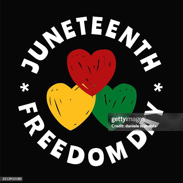 illustrations, cliparts, dessins animés et icônes de conception de bannière juneteenth freedom day avec 3 coeurs rouge, jaune, vert. - yellow green red flag