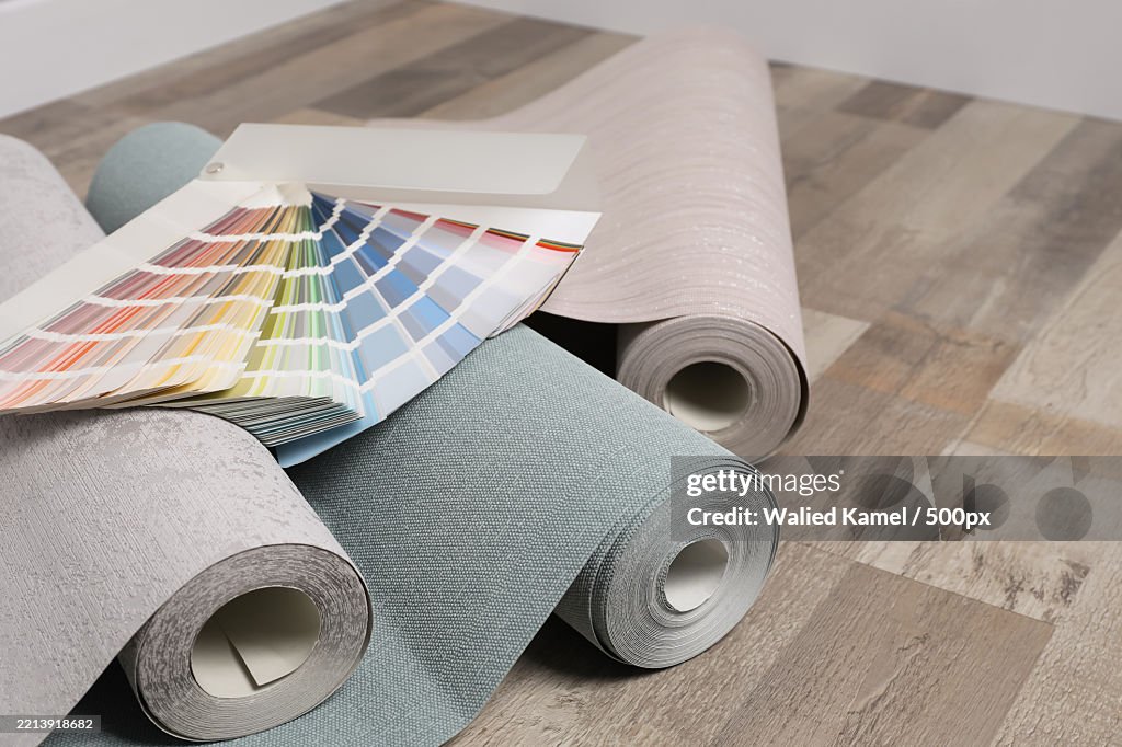 Interior Design Choices Wallpaper And Color Swatches High-Res Stock ...