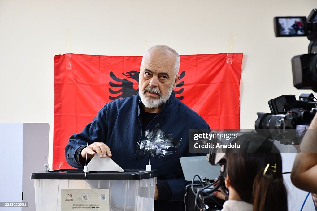 Albanian PM Edi Rama casts his vote for general elections