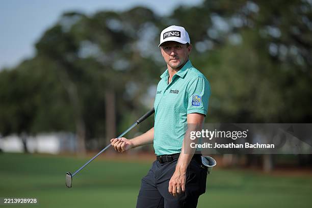 Mackenzie Hughes of Canada reacts prior to the ONEflight Myrtle Beach Classic 2025 at Dunes Golf & Beach Club on May 07, 2025 in Myrtle Beach, South...