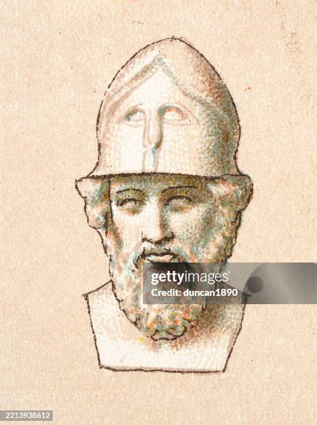 ancient greece, history greek wearing a corinthian helmet vintage illustration - greek ethnicity stock illustrations