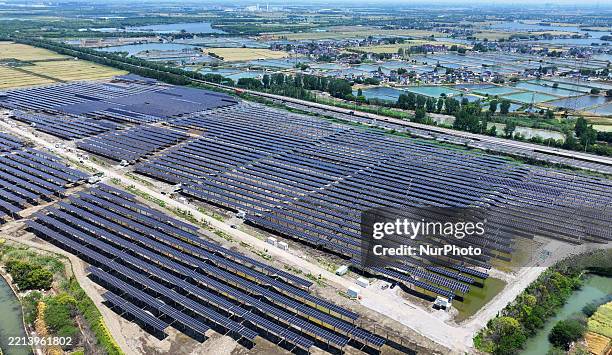 The largest-scale fishery-solar hybrid project in Suzhou operates in Suzhou City, Jiangsu Province, China, on May 11, 2025.