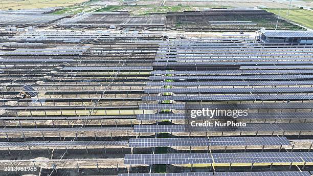 The largest-scale fishery-solar hybrid project in Suzhou operates in Suzhou City, Jiangsu Province, China, on May 11, 2025.