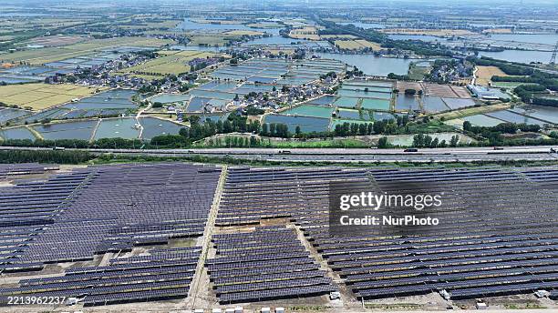 The largest-scale fishery-solar hybrid project in Suzhou operates in Suzhou City, Jiangsu Province, China, on May 11, 2025.