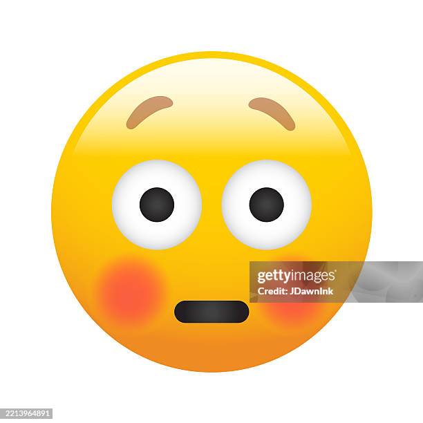 niedliches social media gerötetes gesicht mit errötendem emoji-symbol auf weißem hintergrund - schüchtern stock-grafiken, -clipart, -cartoons und -symbole