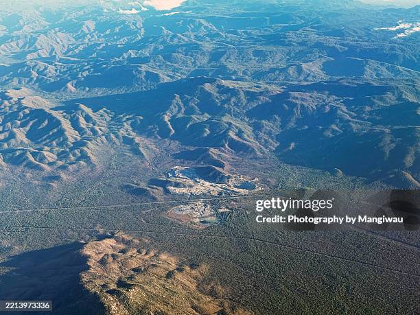 mount carbine open cut tungsten mine, near mareeba in far north queensland, australia - tungsten-image stock pictures, royalty-free photos & images