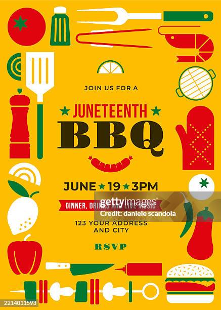 juneteenth bbq cookout party invitation design template. - friends cooking stock illustrations