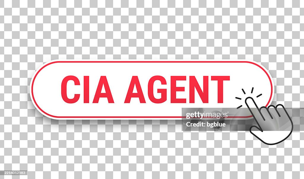 CIA Agent - 3D click web button with hand cursor on blank background
