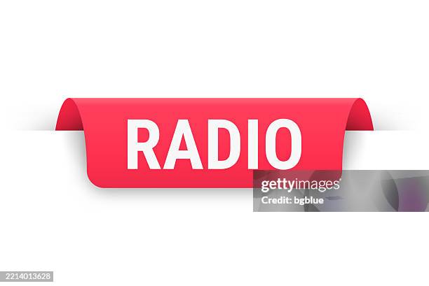 radio - red banner, bookmark, ribbon, label on white background - radio broadcasting stock illustrations