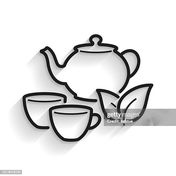 teapot and cup. line icon with long shadow on white background - black tea stock illustrations