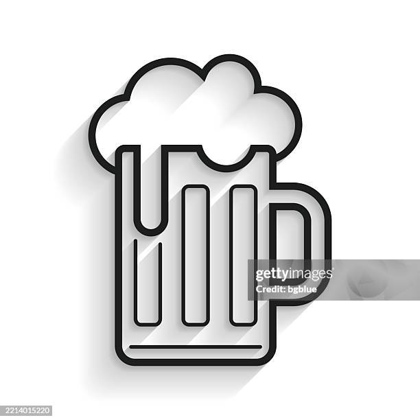 mug of beer. line icon with long shadow on white background - cold beer stock illustrations