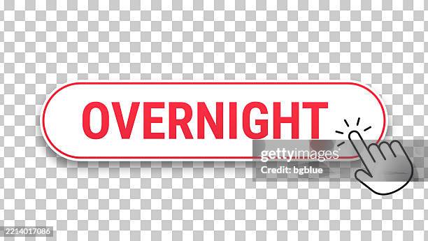 overnight - 3d click web button with hand cursor on blank background - overnight stock illustrations