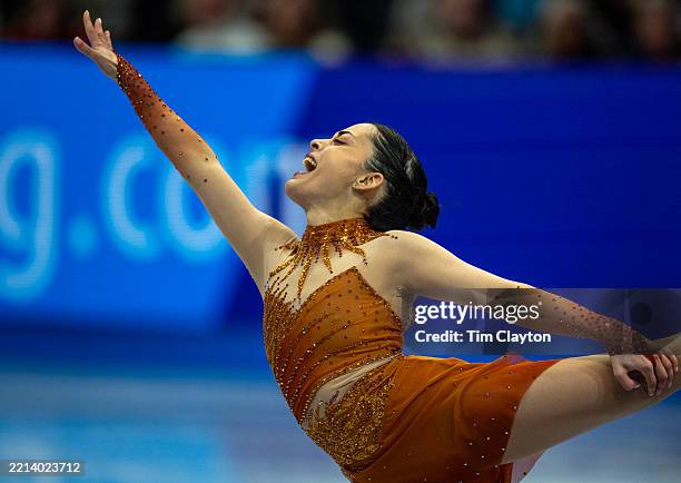 Madeline Schizas of Canada performs her routine during the Women's Short program at the ISU World Figure Skating Championships 2025 at TD Garden on...
