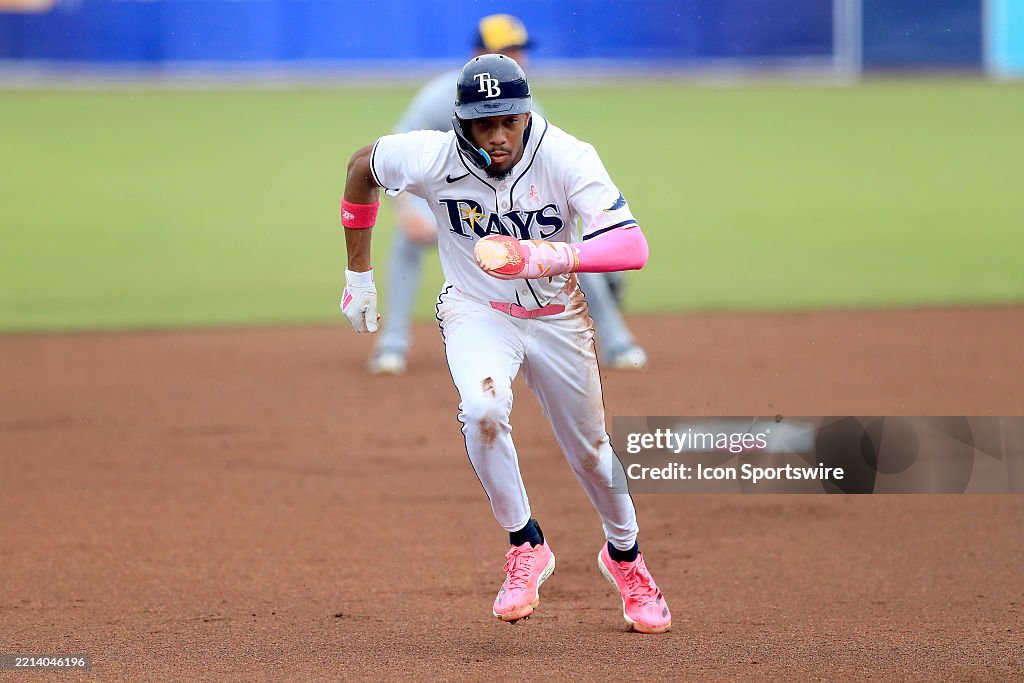 Simpson Rays Baseball Player Tampa Bay Rays Outfielder Chandler Simpson hustles over to third base ...